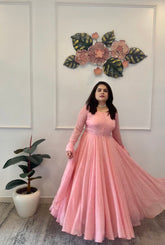 Rose pink heavy flare anarkali - kasumi.in